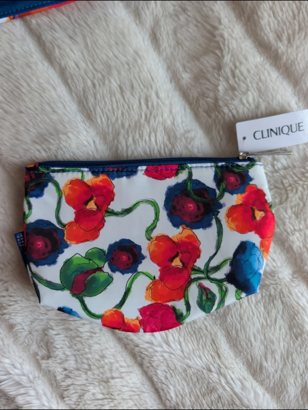 Clinique Large Floral Tote/Cosmetic Bag & Lipstick Bundle New